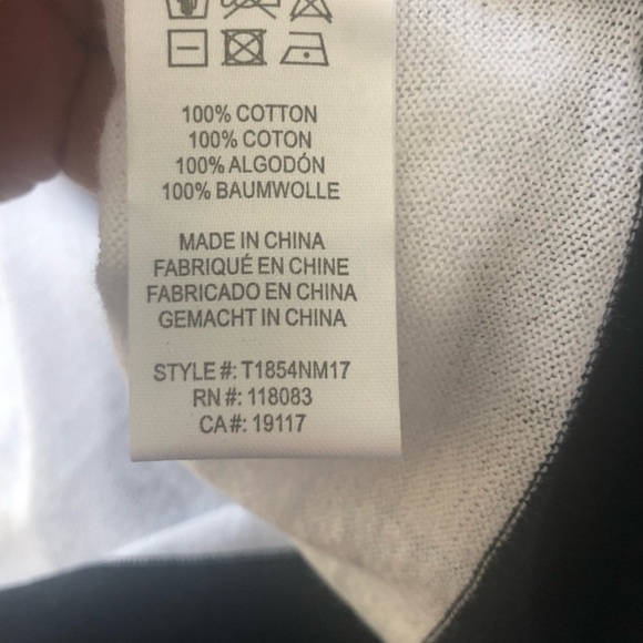 New Minnie Rose Saks Fifth Ave Striped Light V~Neck Sweater M/L Cotton Navy - Picture 8 of 8